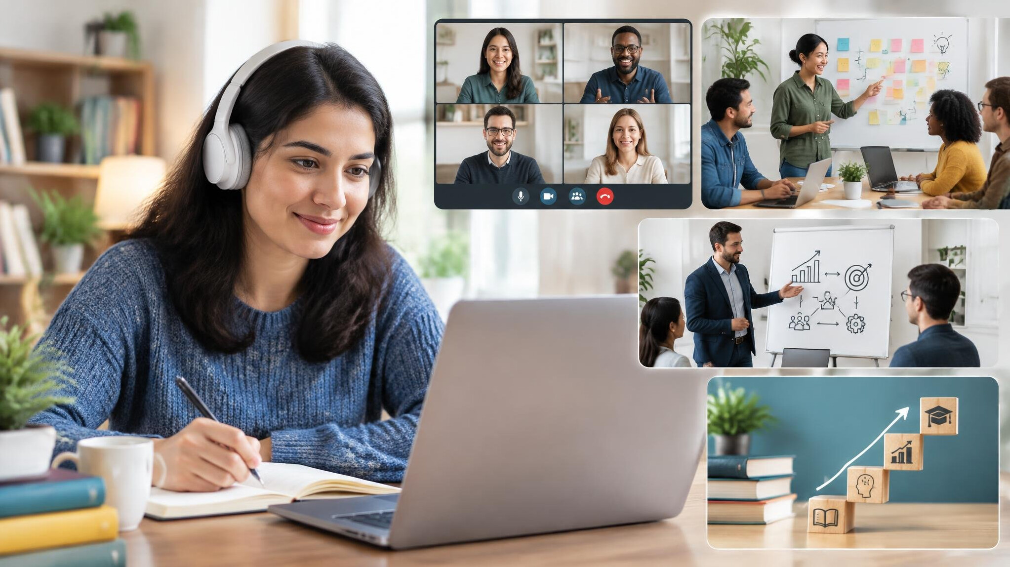 woman in online course
