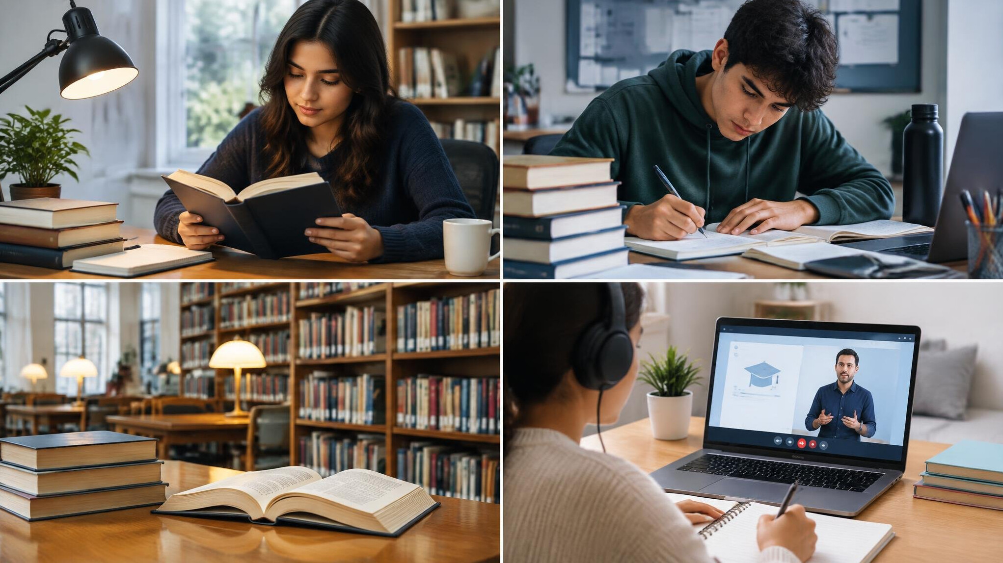 person reading book at desk