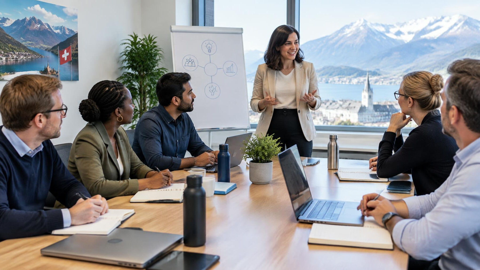 Modern seminar room with people in a professional training session